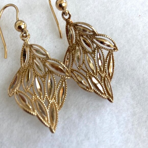 Dyadema Italy Gold Vermeil Sterling Silver 925 Diamond Cut Dangle Drop Earrings - Picture 8 of 16